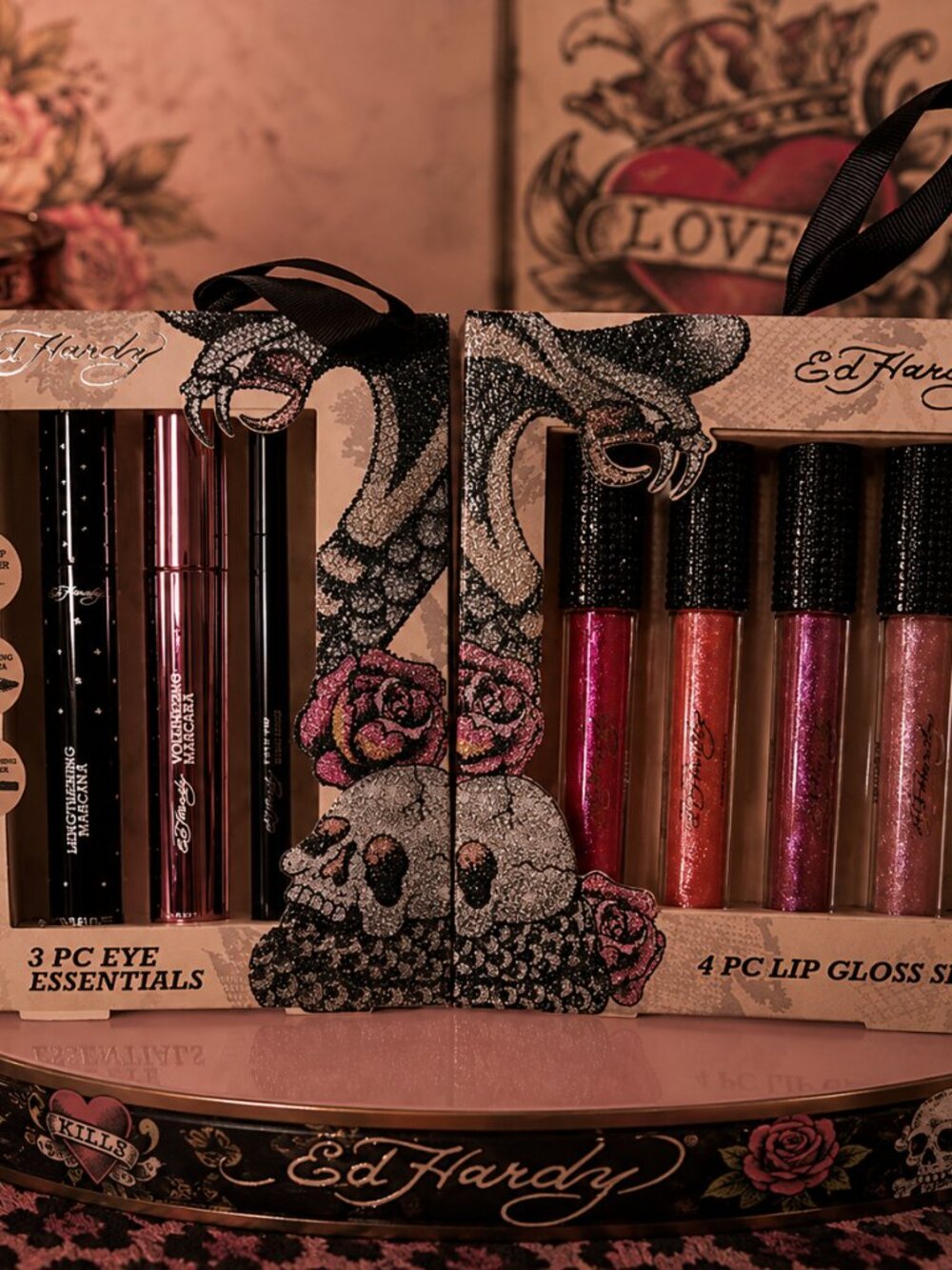 NIB Ed Hardy Beauty Gift Set | 3 Pc Eye Essentials & 4 Pc Shimmer Lip Gloss